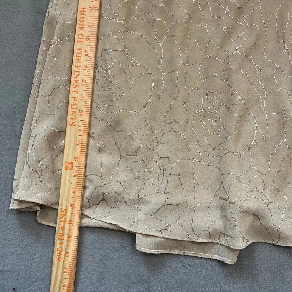 VTG Womens 14W Champagne Floral Sparkle A Line Midi Skirt‎